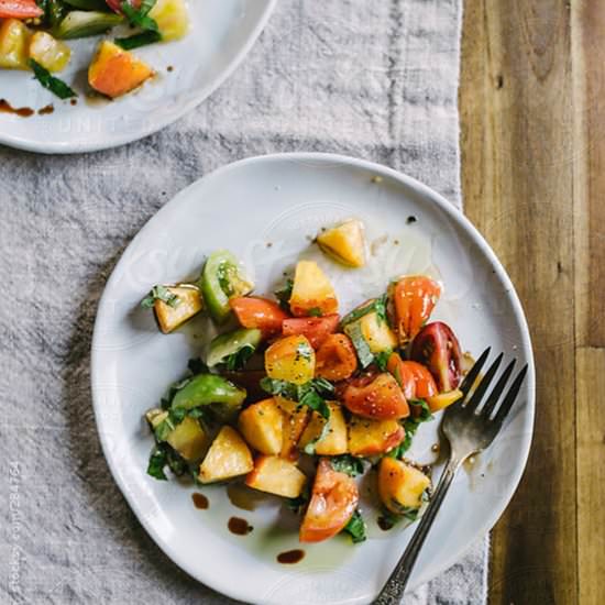 Summer Peach and Tomato Salad - Recipe photo by cwphotography