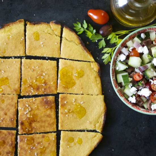 Socca with Greek Vegetable Salsa - Recipe photo by RelishingIt