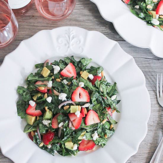 Kale Salad w/Strawberries + Avocado - Recipe photo by domesticateme