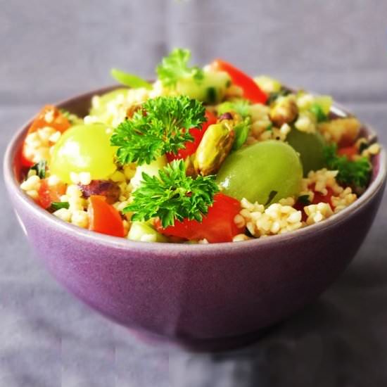 Grape, Pistachio and Bulgur Salad - Recipe photo by mydinner.co.uk