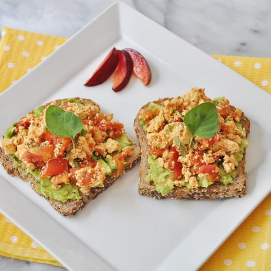 Tofu Scramble on Avocado Toast - Recipe photo by Veganosity