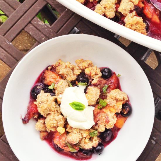 Paleo Peach Blueberry Crisp - Recipe photo by WillBakeforBooks