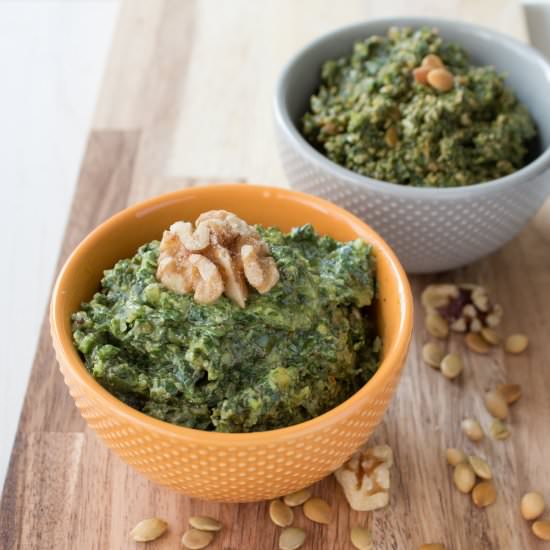 Pesto 2 Ways with Dandelion + Basil - Recipe photo by SweetPotatoSoul