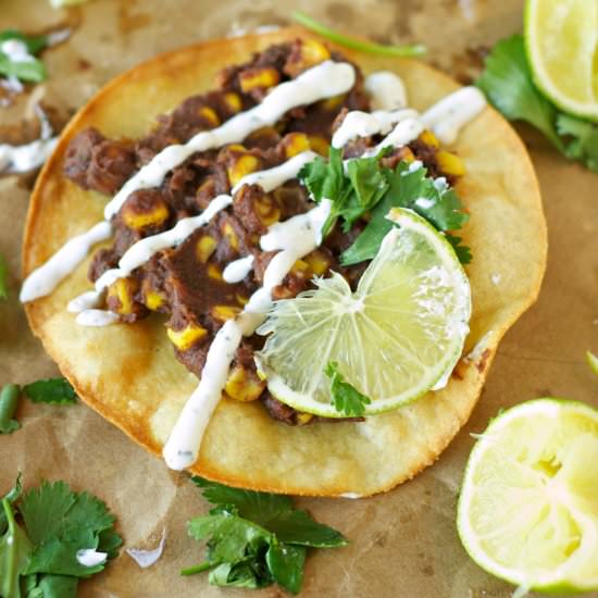 Black Bean Corn and Basil Tostadas - Recipe photo by slowcookergourmet