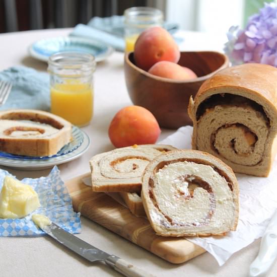 Roasted Peach Cinnamon Swirl Bread - Recipe photo by Running to the Kitchen