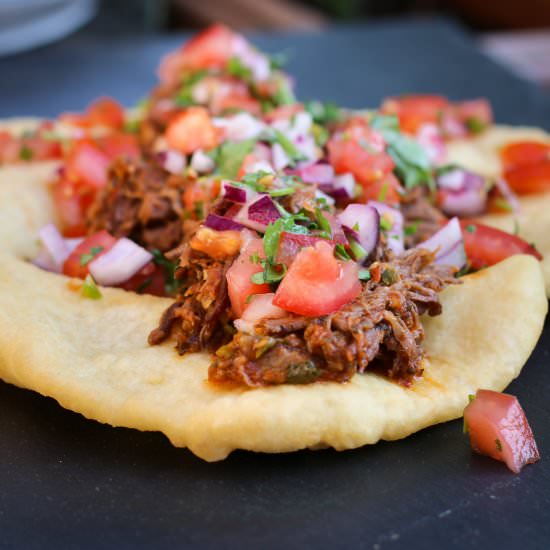 Sonoran Beef Fry Bread Tacos - Recipe photo by thehungryhoundsblog