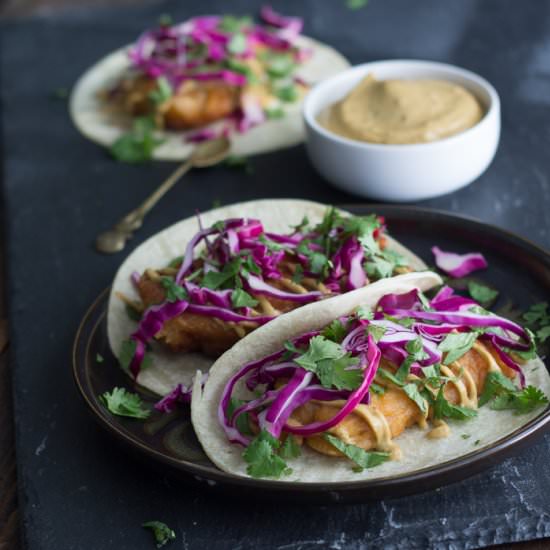 Beer battered tofu tacos w/chipotle - Recipe photo by thestylistquo