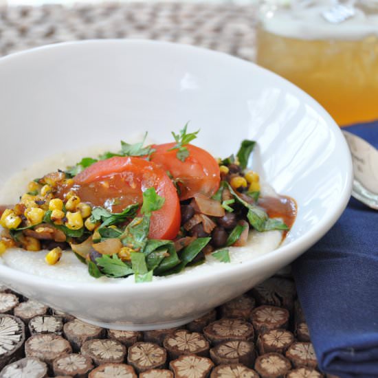 Grits, Greens, and Blackened Corn - Recipe photo by Veganosity