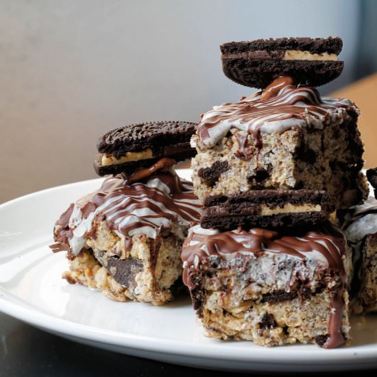 PB Cup Oreo Rice Krispie Bars - Recipe photo by TheKitchenWhisperer
