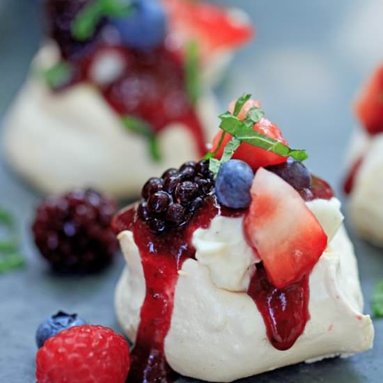 Mini Summer Berry Pavlovas - Recipe photo by Bob Vivant