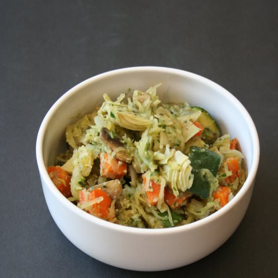 Artichoke Pesto Spaghetti Squash - Recipe photo by fittingintovegan
