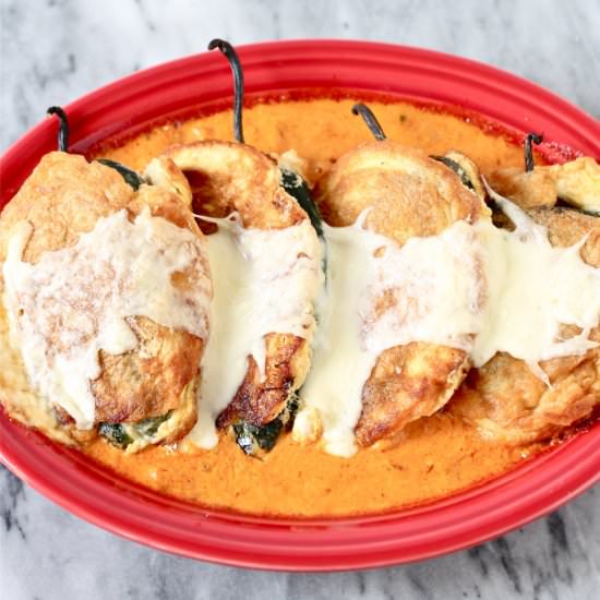 Chile rellenos with chipotle cream - Recipe photo by perpetuallyhungry