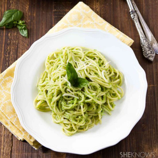 Broccoli-and-Basil Pesto Spaghetti - Recipe photo by SheKnows Food Editor