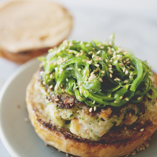 Shrimp Burger with Wakame Slaw - Recipe photo by thekitchykitchen