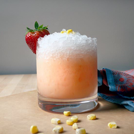 Sweet Corn & Strawberry Smash Drink - Recipe photo by stirandstrain