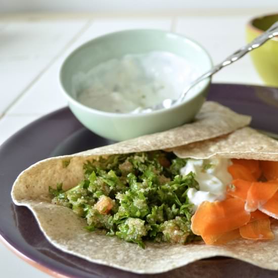 Amaranth Tabbouleh Stuffed Wraps - Recipe photo by thefoodiedietitian