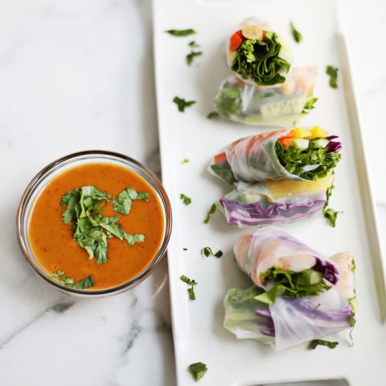 Spring Rolls + Spicy Peanut Sauce - Recipe photo by abeautifulmessblog