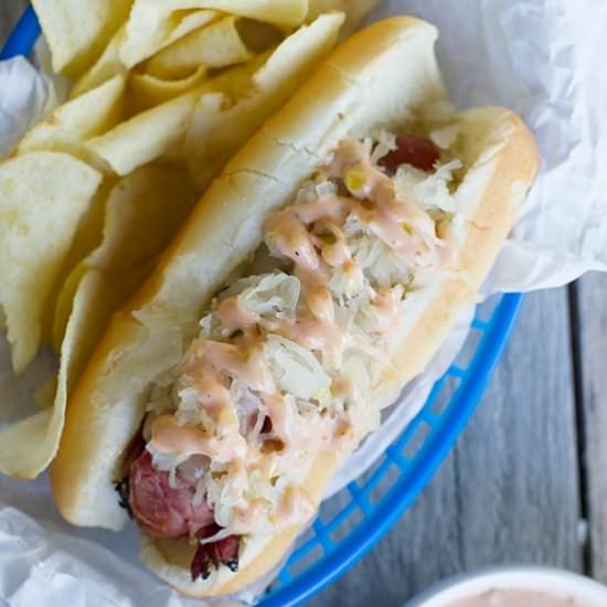 Pastrami Wrapped Hot Dog - Recipe photo by taste and tell