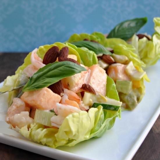 Spicy Shrimp & Melon Lettuce Wraps - Recipe photo by PinchandSwirl