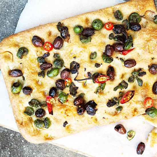 Wholemeal Focaccia with Olives - Recipe photo by silviacucina