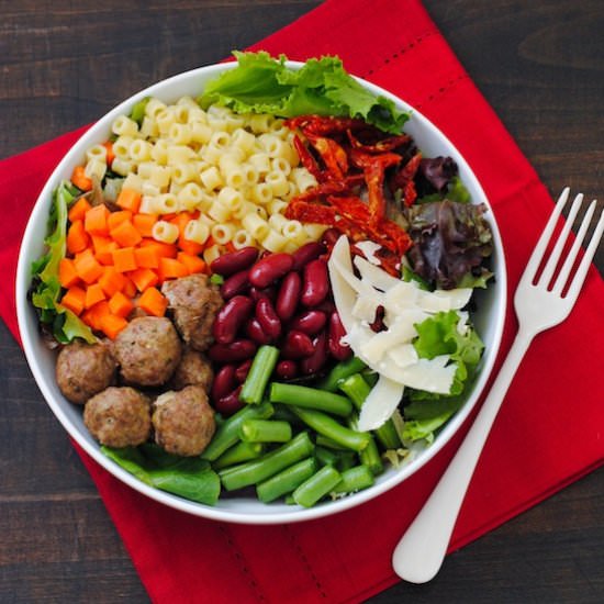 Mini Meatball Minestrone Salad - Recipe photo by foxeslovelemons