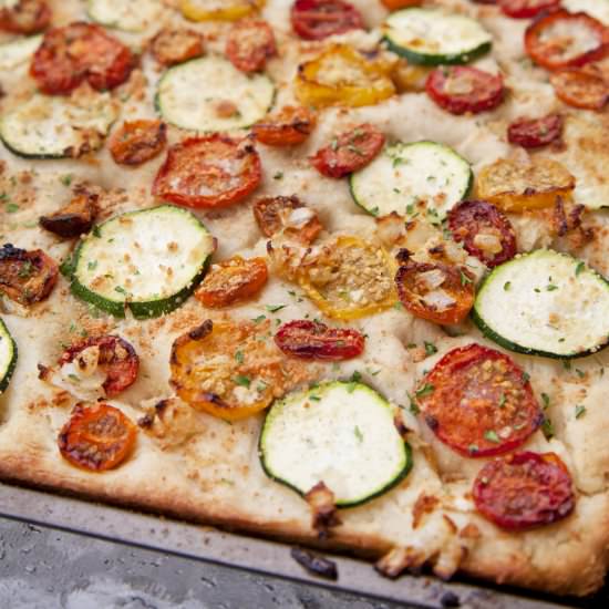 Heirloom Tomato & Zucchini Foccacia - Recipe photo by urbancookery