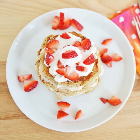 Strawberry Shortcake Pancakes GF V - Recipe photo by alovelysideproject