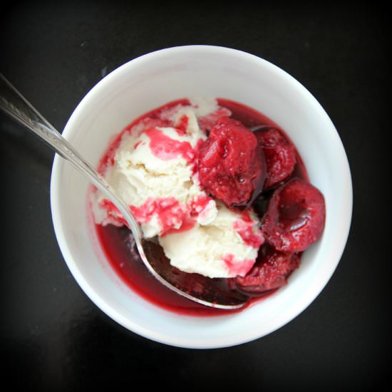 Plum Compote & Cardamom Ice Cream - Recipe photo by theseasonedtraveler