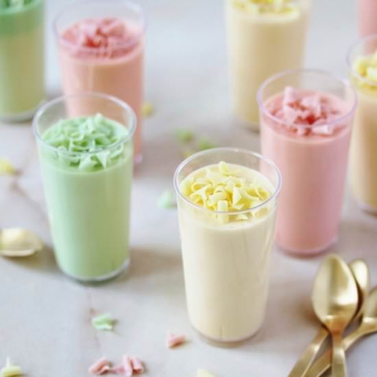 Pastel White Chocolate Mousse Pots - Recipe photo by Beela