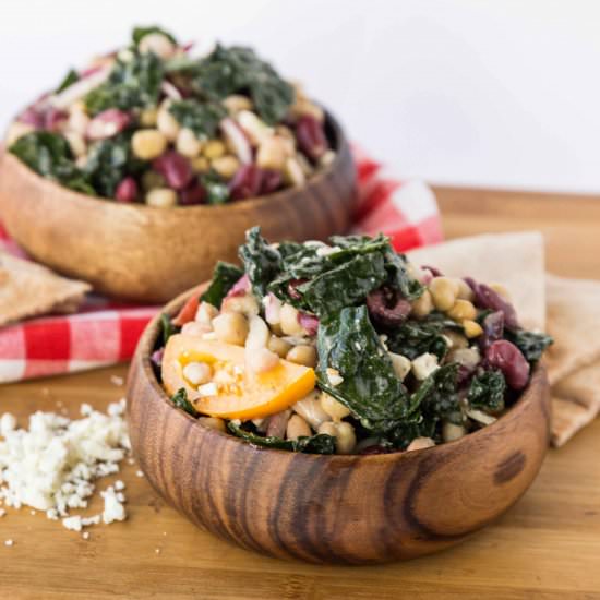Three Bean Greek Kale Salad - Recipe photo by Katie @ Veggie and the Beast