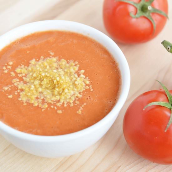 Tomato Soup & Vegan Parmesan Cheese - Recipe photo by alovelysideproject