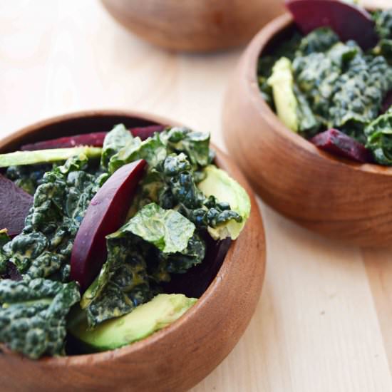 Kale Salad with Tahini Dressing - Recipe photo by alovelysideproject