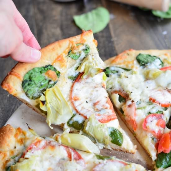 Artichoke, Tomato, & Spinach Pizza - Recipe photo by garnishandglaze