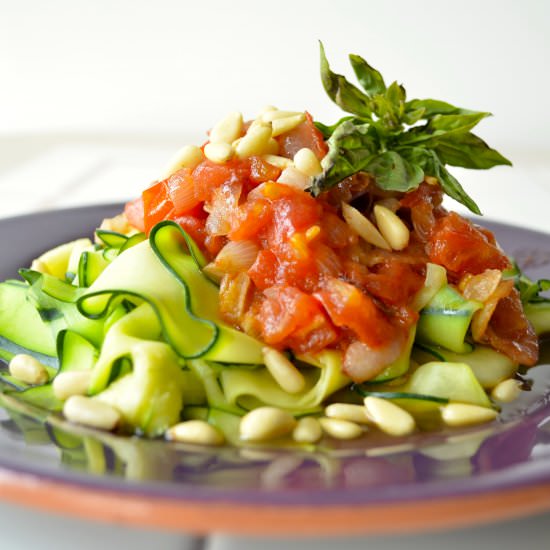 Zucchini Pasta with Tomato Sauce - Recipe photo by thefoodiedietitian