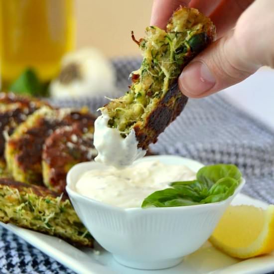 Zucchini Cakes with Lemon Aioli - Recipe photo by Fair Robin Revival
