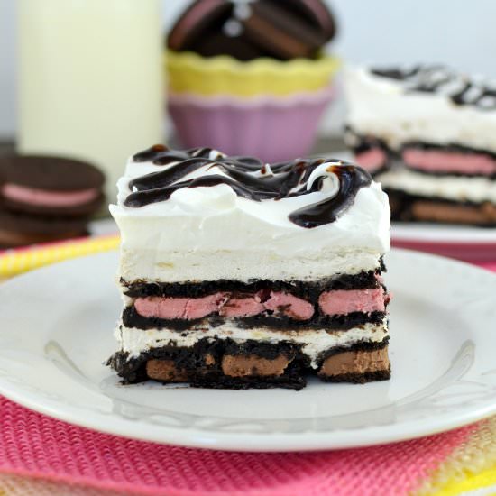 Oreo Banana Split Ice Box Cake - Recipe photo by BruCrewLife