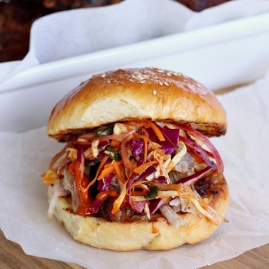 Pulled Pork Burger with Korean Slaw - Recipe photo by ToFoodwithLove