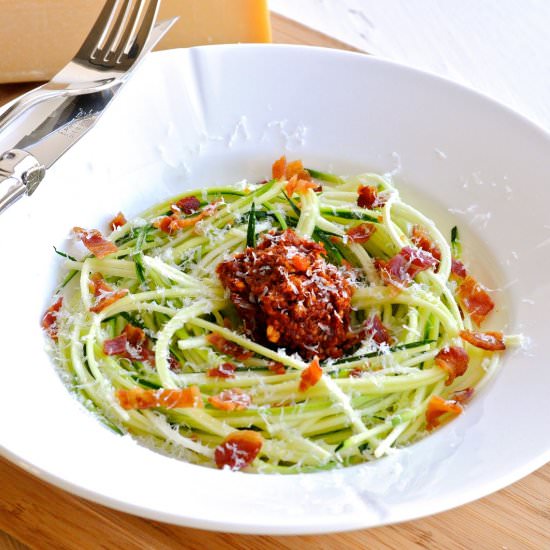 Zucchini Spaghetti with Pesto - Recipe photo by KarlasNordicKitchen