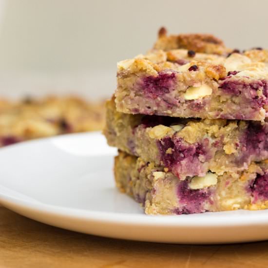 Raspberry White Chocolate Blondies - Recipe photo by Frankiesfeast