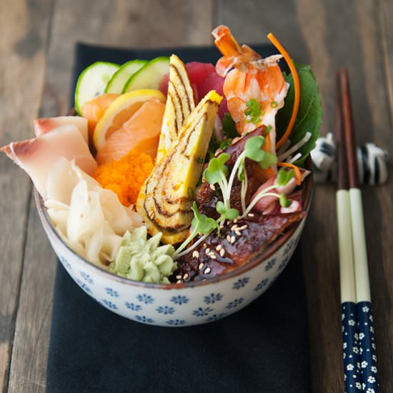 Tamagoyaki and Chirashi Bowl - Recipe photo by kaweah