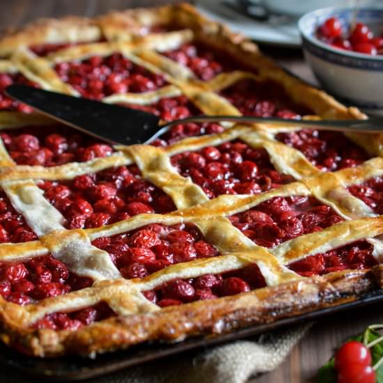 Cherry Slab Pie - Recipe photo by peachesncreamblog