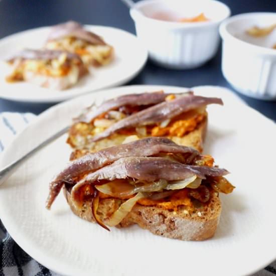 Anchovy Toast with Pimiento Spread - Recipe photo by healthyrecipeecstasy