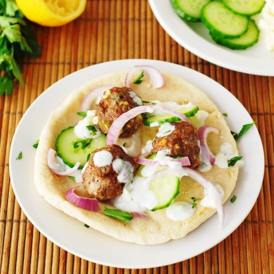 Greek Meatballs with Feta Tzatziki - Recipe photo by aducksoven