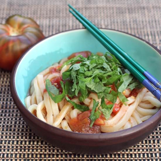 Cold Udon with Fresh Tomatoes - Recipe photo by Food Gal