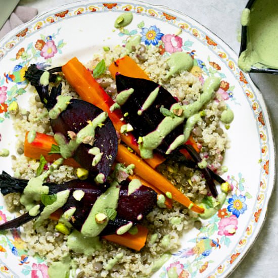 Roots with Quinoa & Pistachio Cream - Recipe photo by cleanwellness