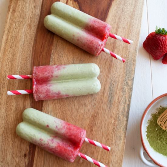Green Tea & Strawberry Popsicles - Recipe photo by InMyRedKitchen