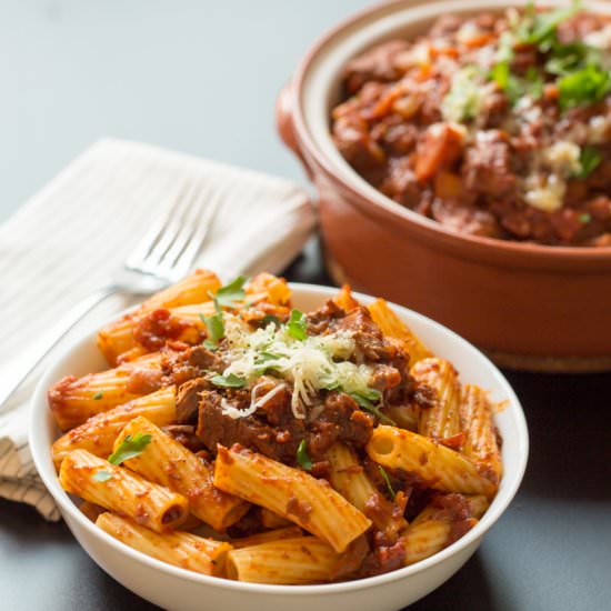 Slow Cooked Beef Ragu with Rigatoni - Recipe photo by KitchenSanctuary