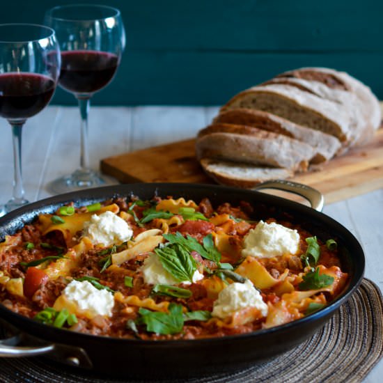 One Pan Skillet Lasagna - Recipe photo by peachesncreamblog