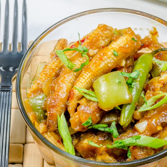 Babycorn Chilli - Recipe photo by Herbivore Cucina