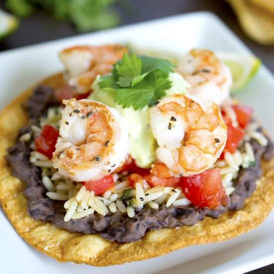 Shrimp Tostadas with Avocado Cream - Recipe photo by ChefSavvy